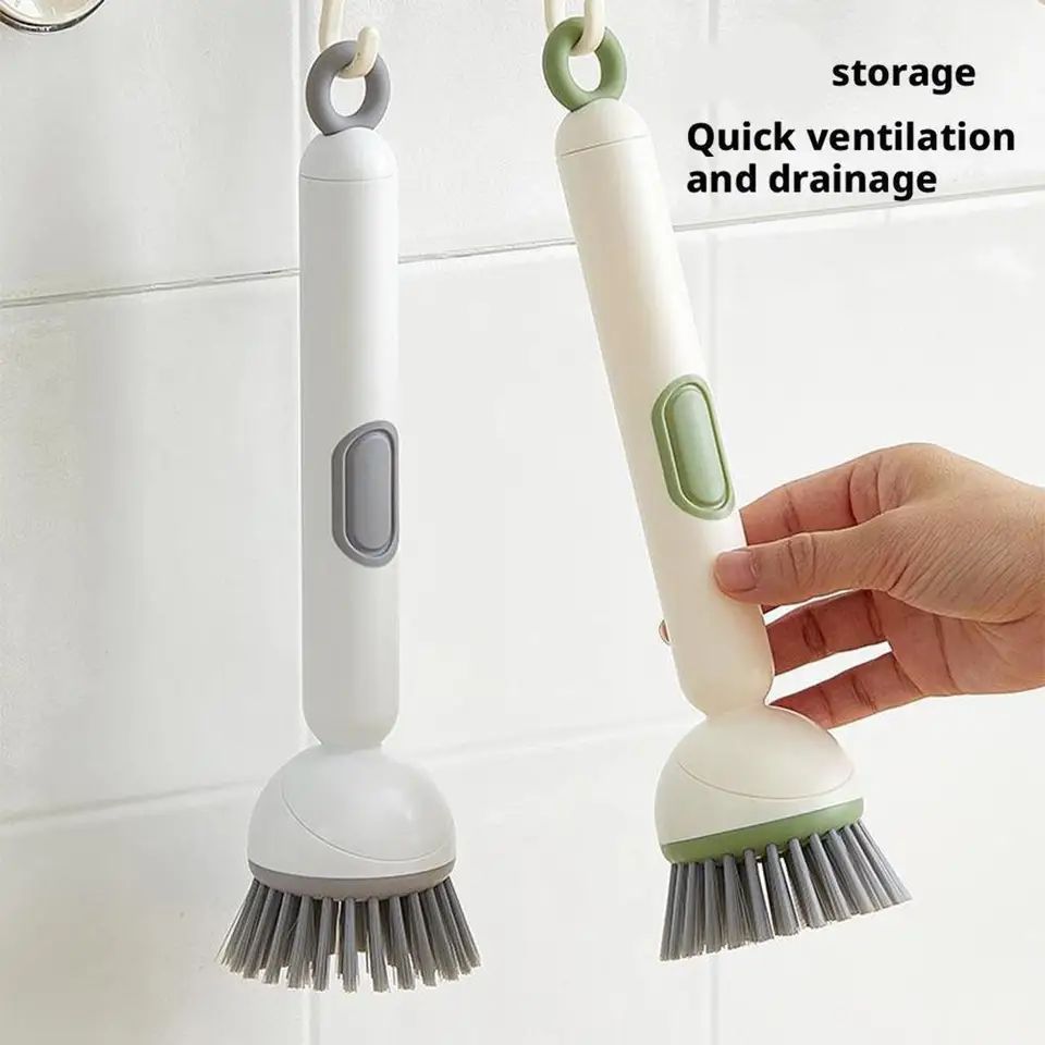 Adjustable Kitchen Cleaning Brush with Soap Dispenser | Dish, Pot & Pan Scrubber – Random Color