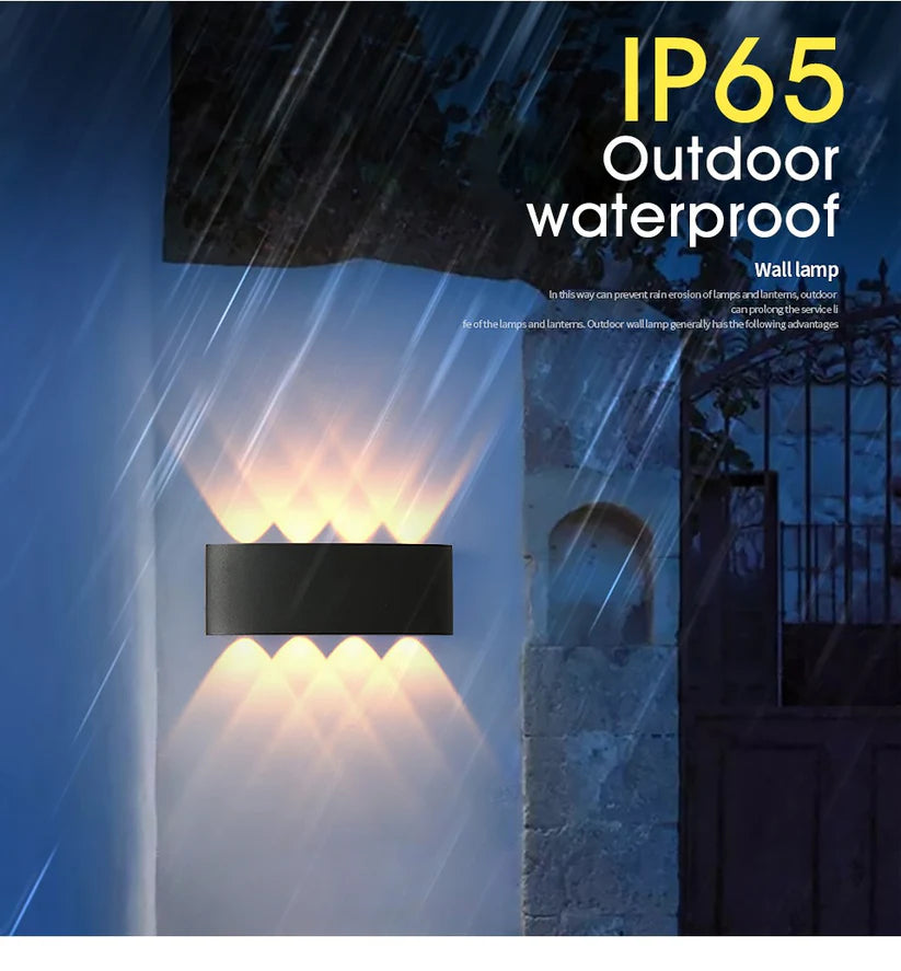 Outdoor Waterproof Up Down 3+3 LED Wall Light | Black Aluminum 6W | Warm White 3000K