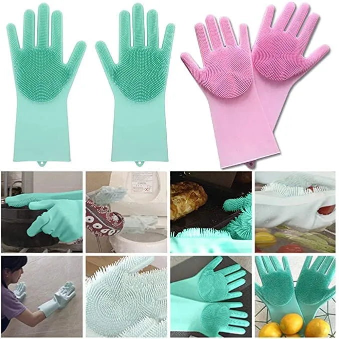 Silicone Washing Gloves | Reusable Cleaning & Dishwashing Gloves | Big Size – Random Color