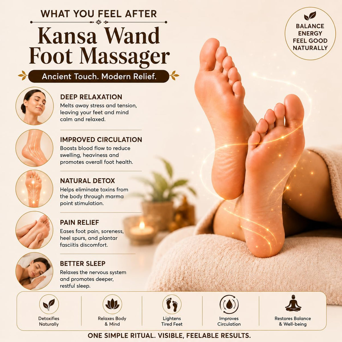 Kansa Wand Face & Foot Massager – Ayurvedic Bronze Massage Tool with Wooden Handle