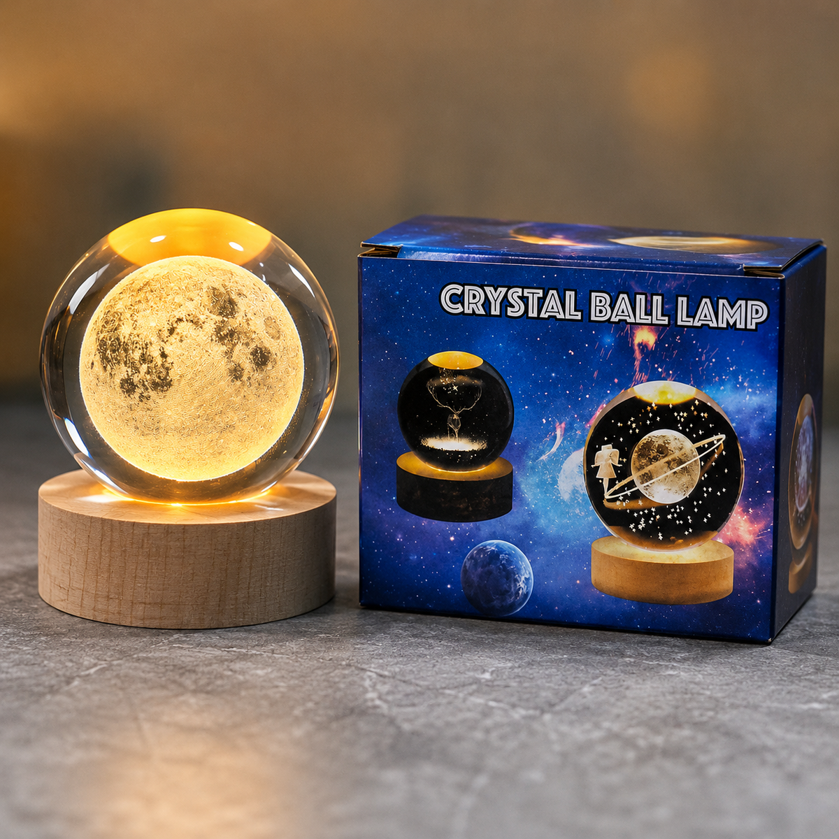 USB LED Galaxy Crystal Ball Lamp | 3D Moon Planet Night Light for Bedroom & Home Decor