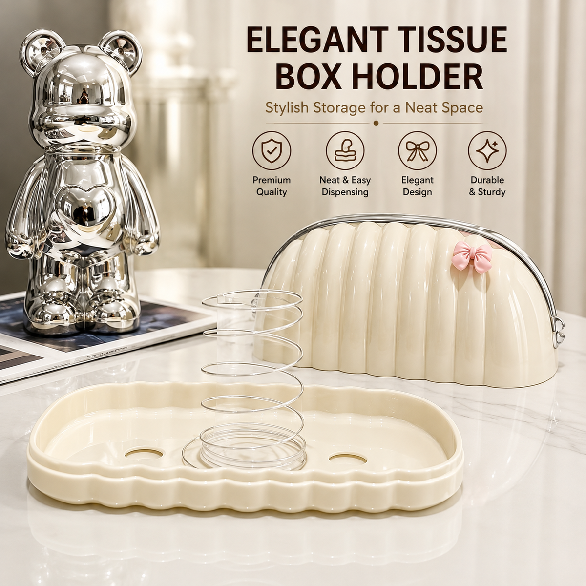 Decorative Shell Tissue Box Holder | Elegant Modern Napkin Case for Home & Office
