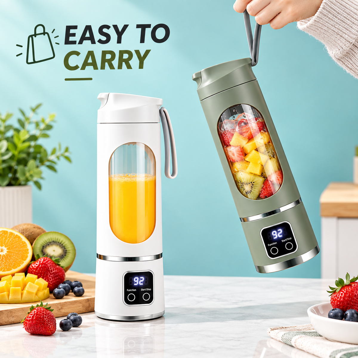 Portable USB Rechargeable Mini Blender & Juicer | Personal Smoothie Maker with Stainless Steel Blades