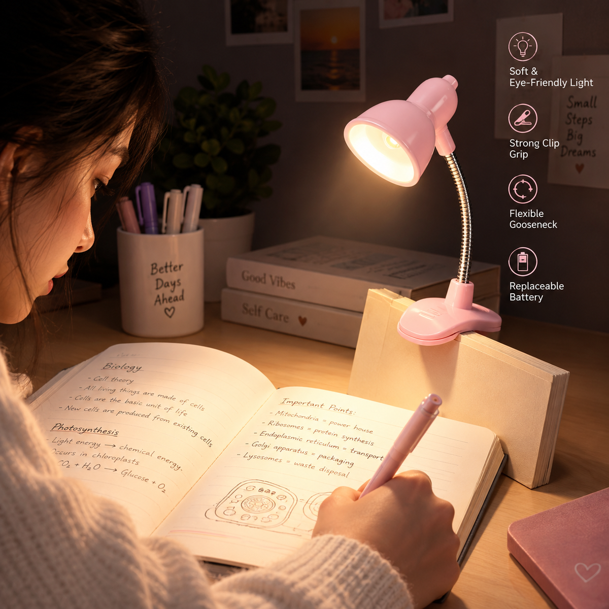 Mini Book Light With Clip | Cute Retro LED Reading Lamp with Flexible Gooseneck