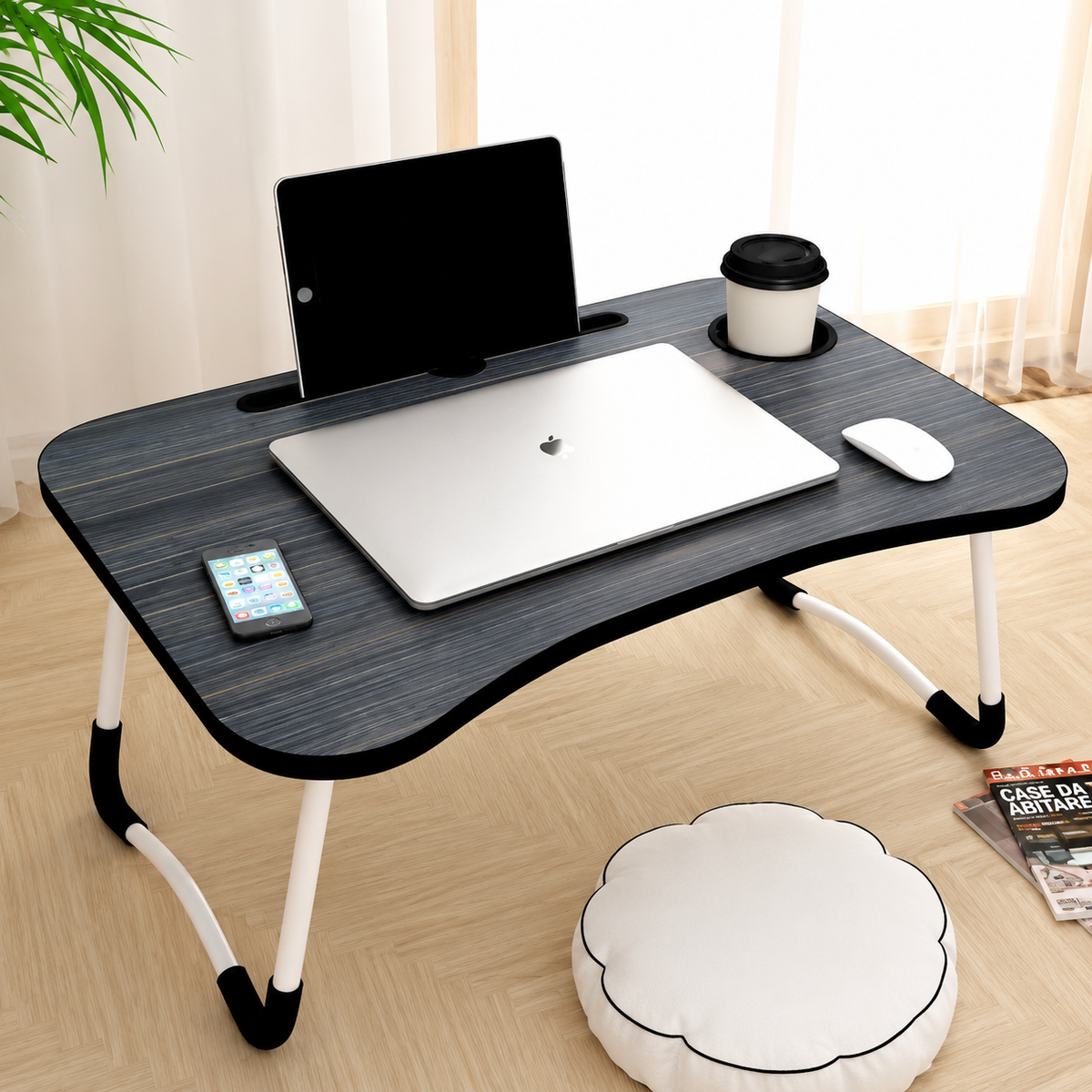 Foldable Laptop Table T1 | Portable Bed & Sofa Table with Cup Holder and Tablet Slot