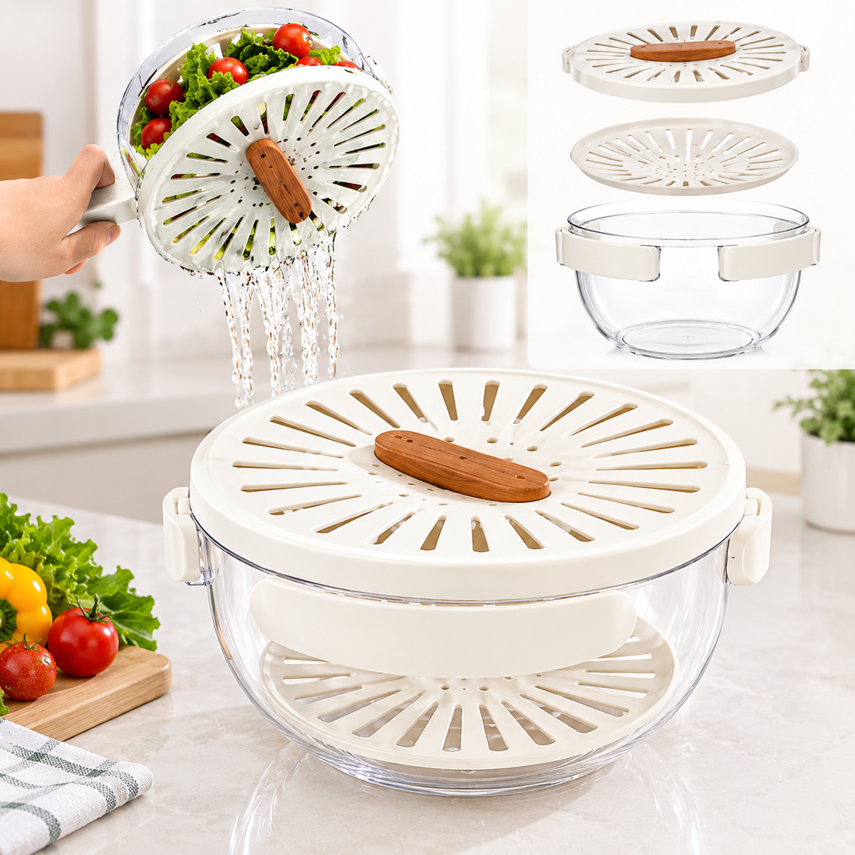 Fruit & Vegetable Drain Basket with Lid | Washing, Draining & Storage Container