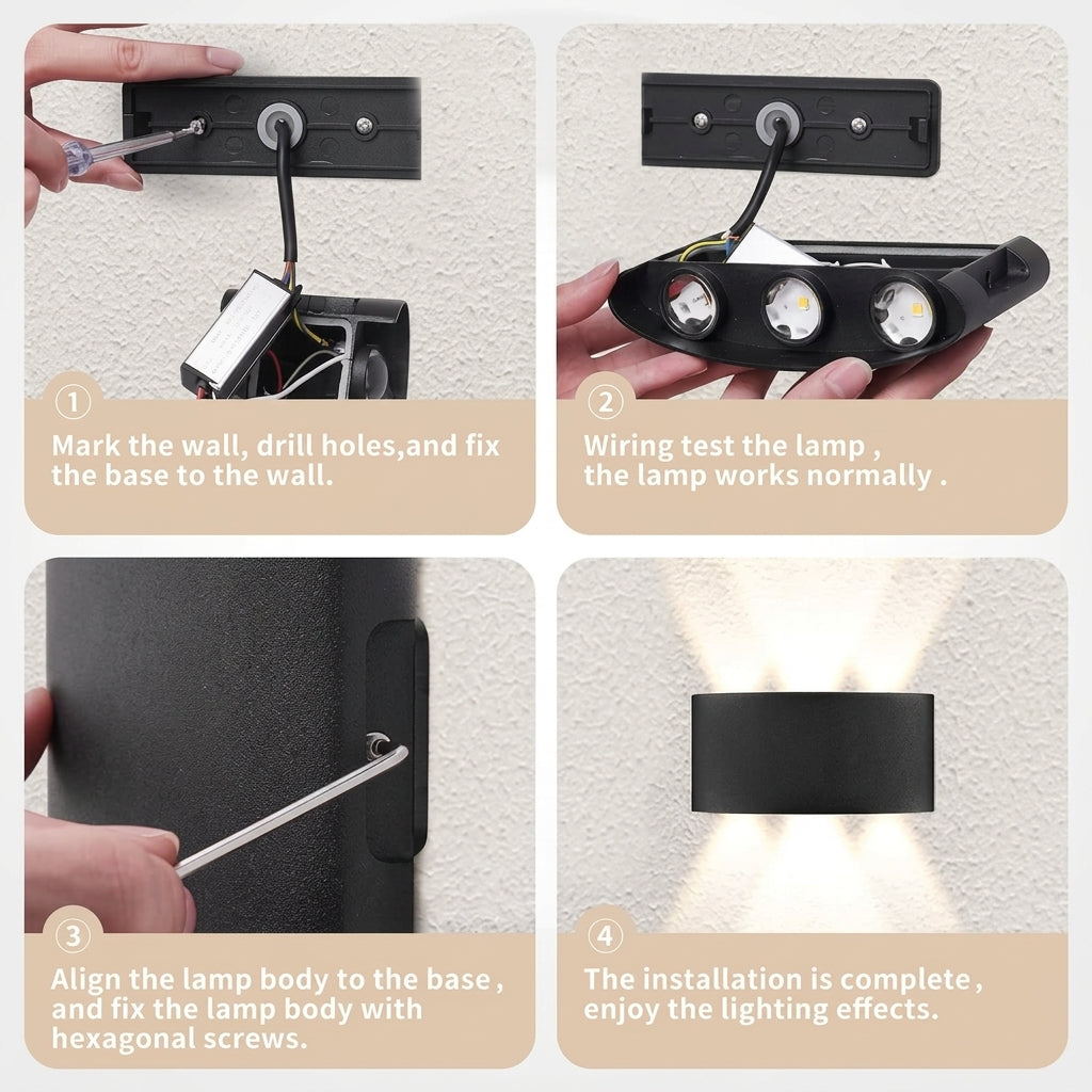Outdoor Waterproof Up Down 3+3 LED Wall Light | Black Aluminum 6W | Warm White 3000K