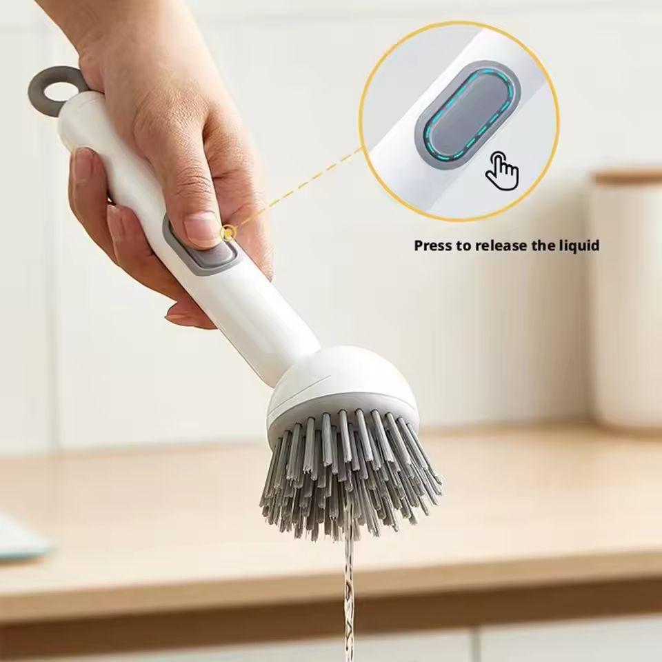 Adjustable Kitchen Cleaning Brush with Soap Dispenser | Dish, Pot & Pan Scrubber – Random Color
