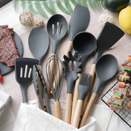 12-Piece Silicone & Wooden Kitchen Utensils Set | Heat-Resistant Cooking Tools