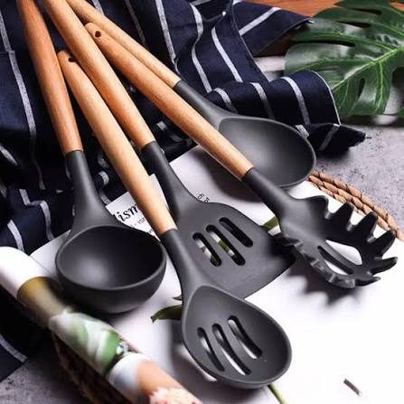 12-Piece Silicone & Wooden Kitchen Utensils Set | Heat-Resistant Cooking Tools