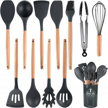 12-Piece Silicone & Wooden Kitchen Utensils Set | Heat-Resistant Cooking Tools