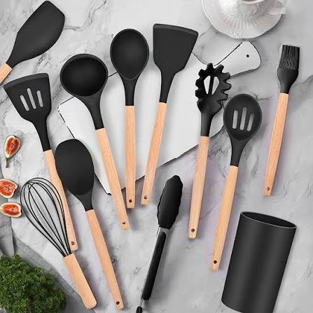 12-Piece Silicone & Wooden Kitchen Utensils Set | Heat-Resistant Cooking Tools