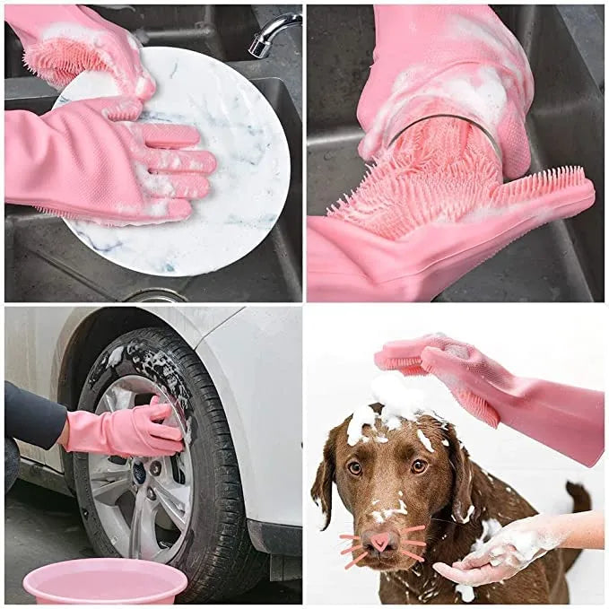 Silicone Washing Gloves | Reusable Cleaning & Dishwashing Gloves | Big Size – Random Color