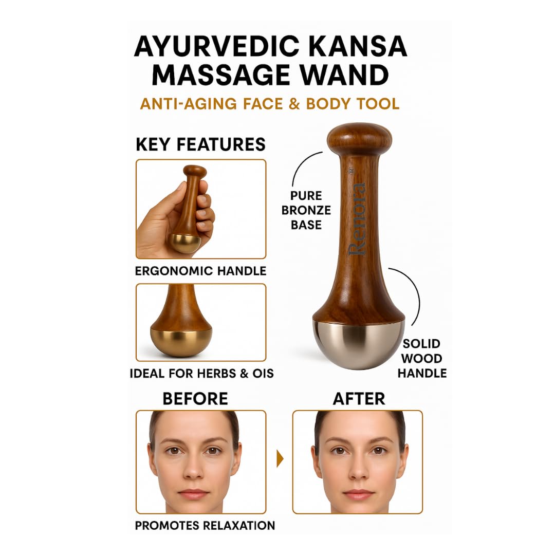 Kansa Wand Face & Foot Massager – Ayurvedic Bronze Massage Tool with Wooden Handle