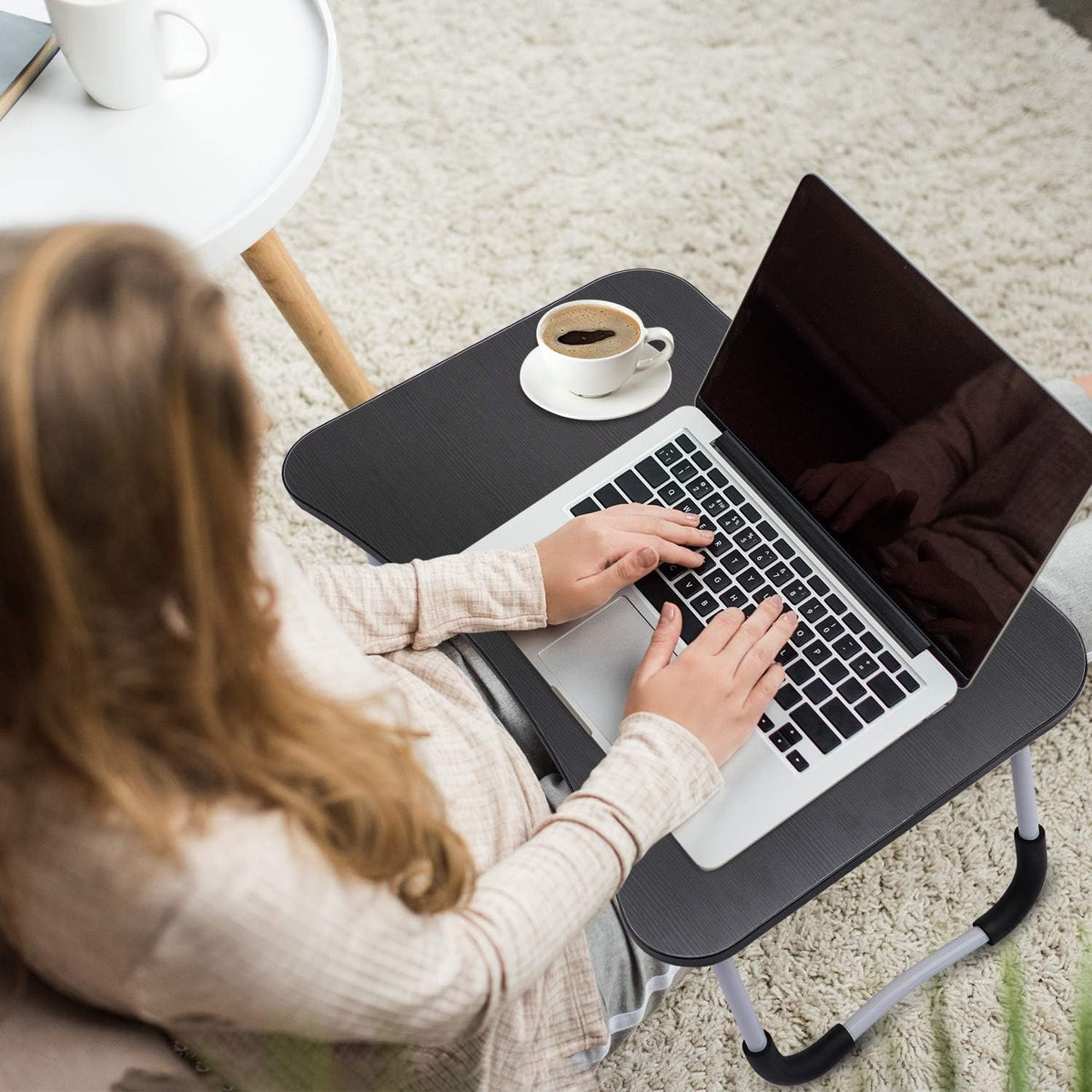 Foldable Laptop Table T1 | Portable Bed & Sofa Table with Cup Holder and Tablet Slot