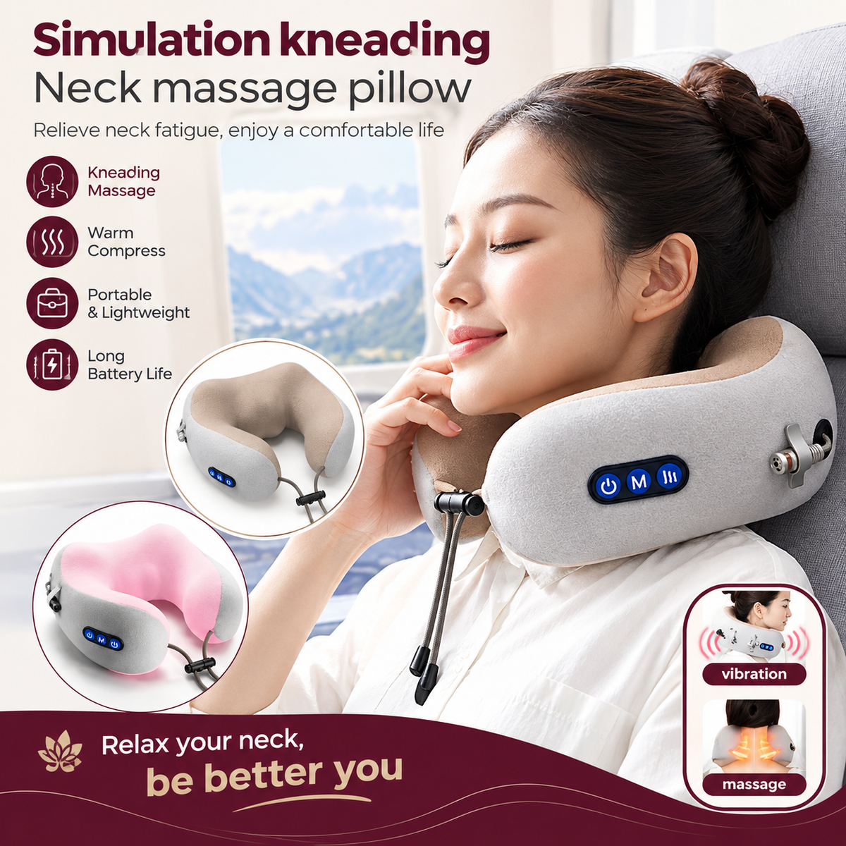 U-Shaped USB Neck & Shoulder Massager | Portable Vibration Massage Pillow