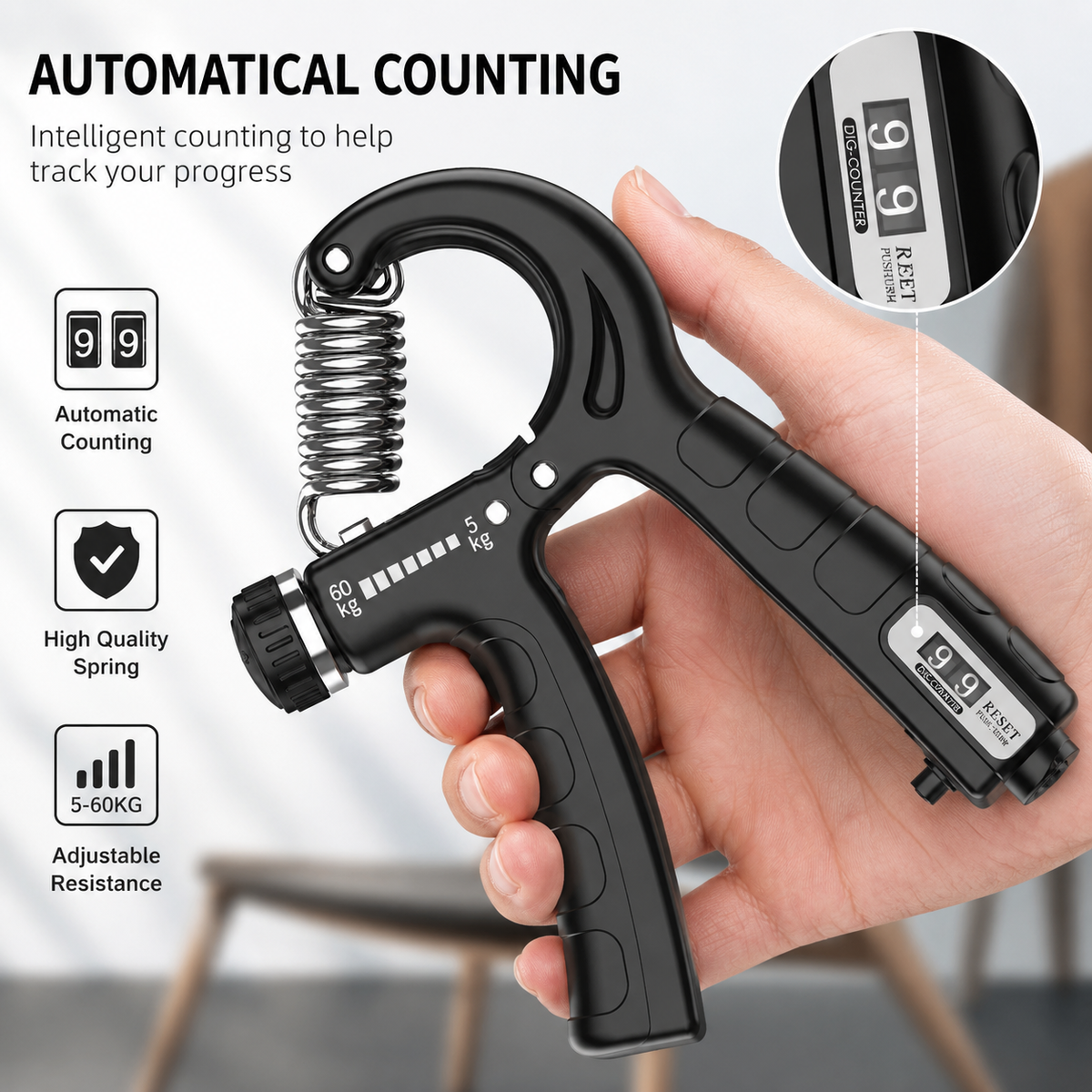 Adjustable Hand Gripper with Counter | Wrist & Forearm Strengthener | Grip Strength Trainer