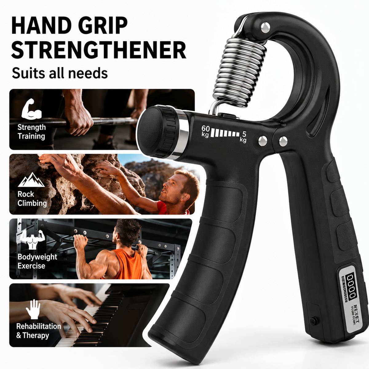 Adjustable Hand Gripper with Counter | Wrist & Forearm Strengthener | Grip Strength Trainer