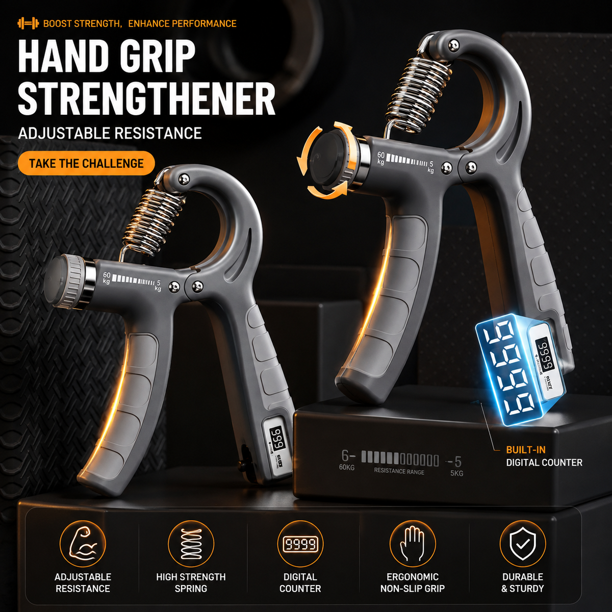 Adjustable Hand Gripper with Counter | Wrist & Forearm Strengthener | Grip Strength Trainer