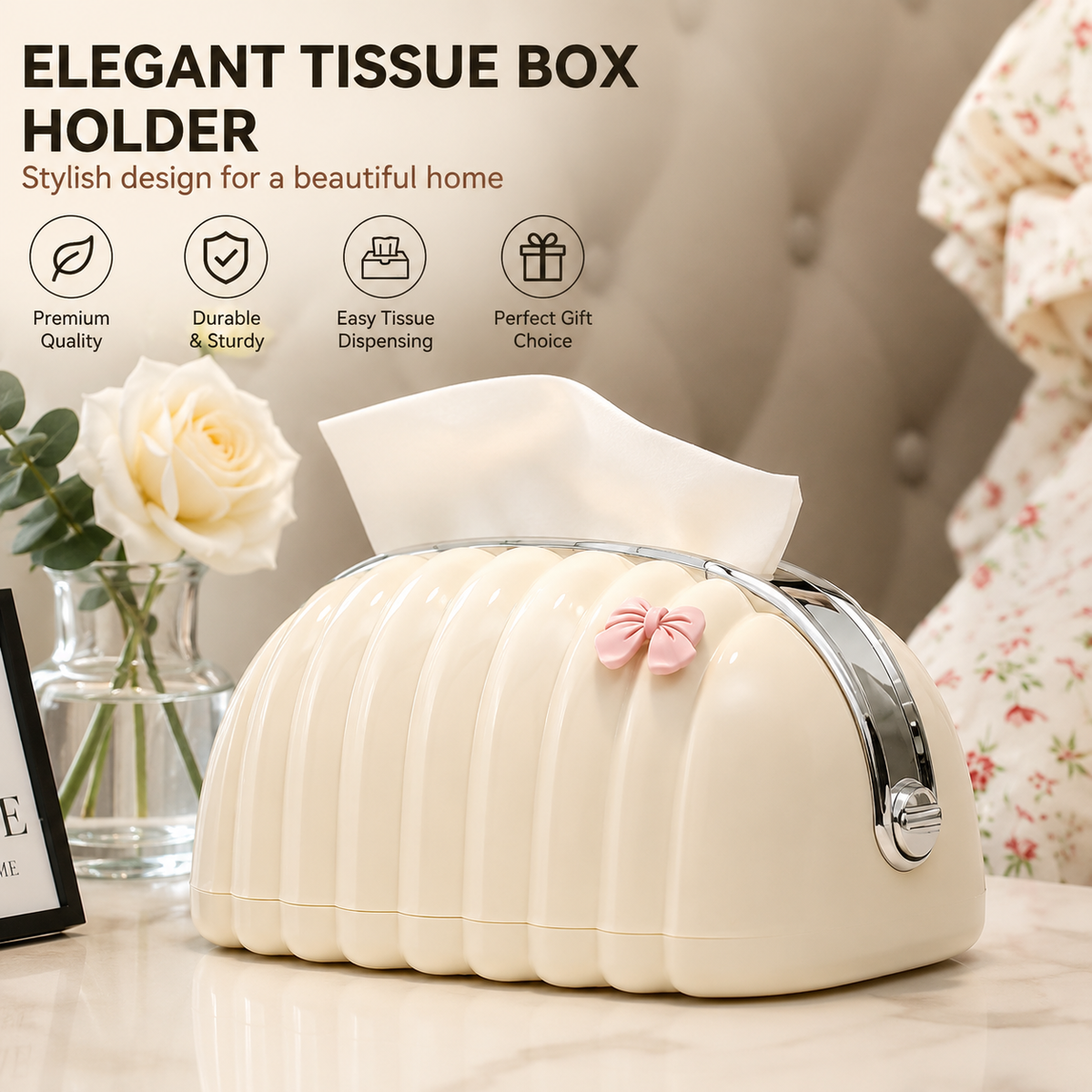 Decorative Shell Tissue Box Holder | Elegant Modern Napkin Case for Home & Office