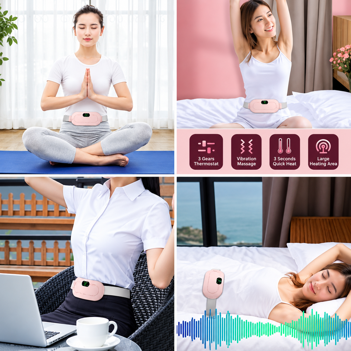 Portable Menstrual Heating Pad Belt for Period Pain & Cramp Relief – 3 Heat Levels & 4 Massage Modes