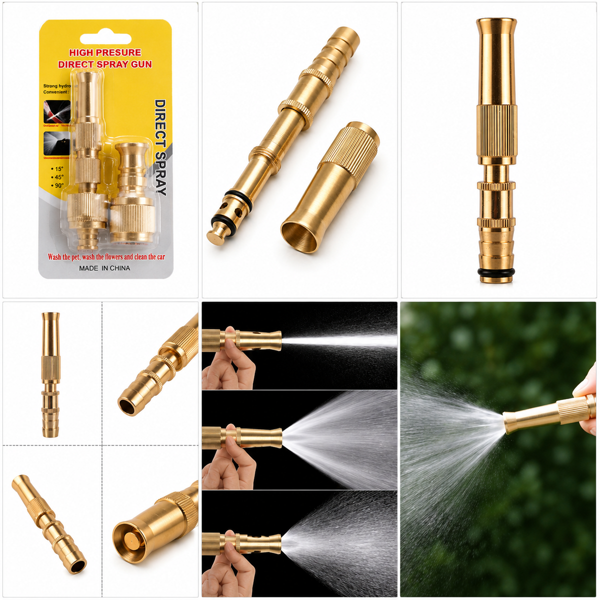 Adjustable Brass Water Spray Nozzle | High-Pressure Car Wash & Garden Hose Sprayer