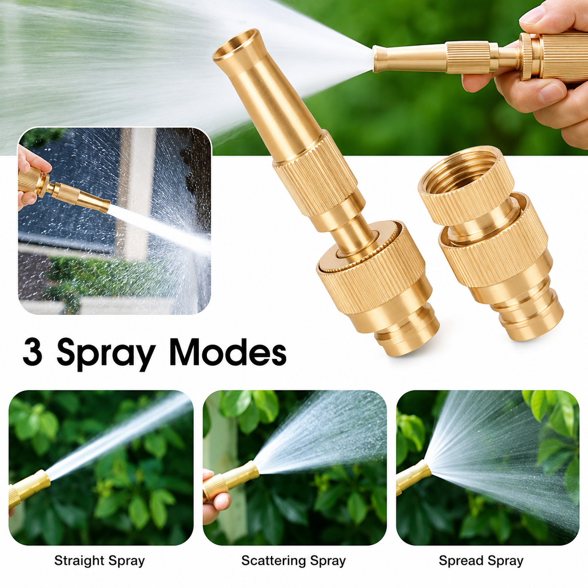Adjustable Brass Water Spray Nozzle | High-Pressure Car Wash & Garden Hose Sprayer