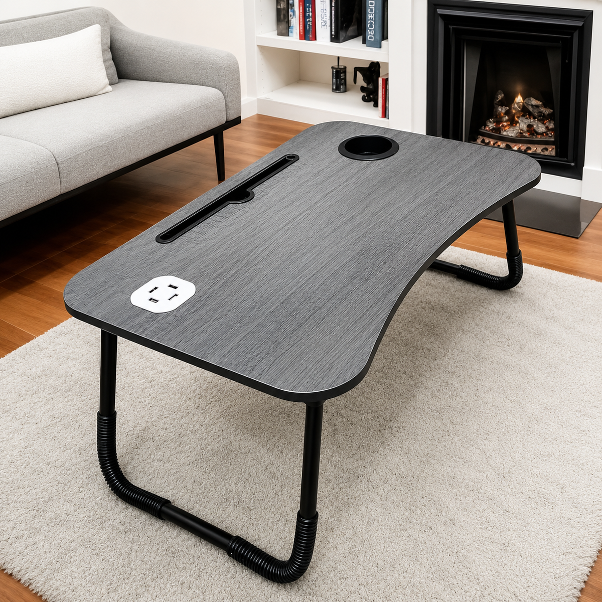 Foldable Laptop Table T1 | Portable Bed & Sofa Table with Cup Holder and Tablet Slot