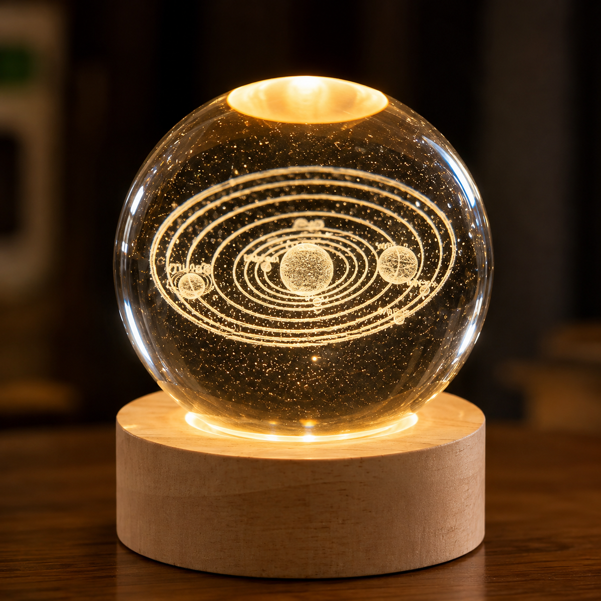3D Crystal Ball LED Table Lamp | Laser Engraved Galaxy & Solar System Design