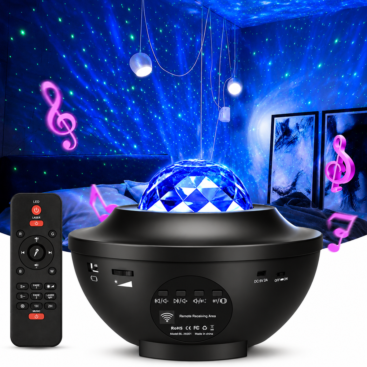 Galaxy Projector Night Light | Starry Sky LED Projector with Bluetooth & USB Music Player