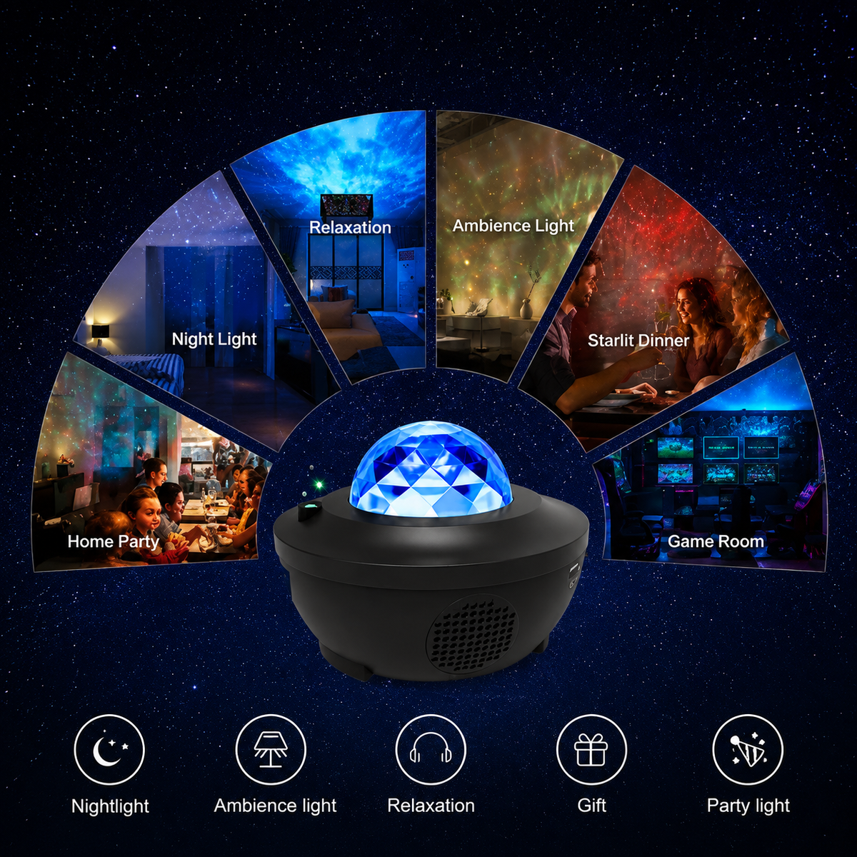 Galaxy Projector Night Light | Starry Sky LED Projector with Bluetooth & USB Music Player