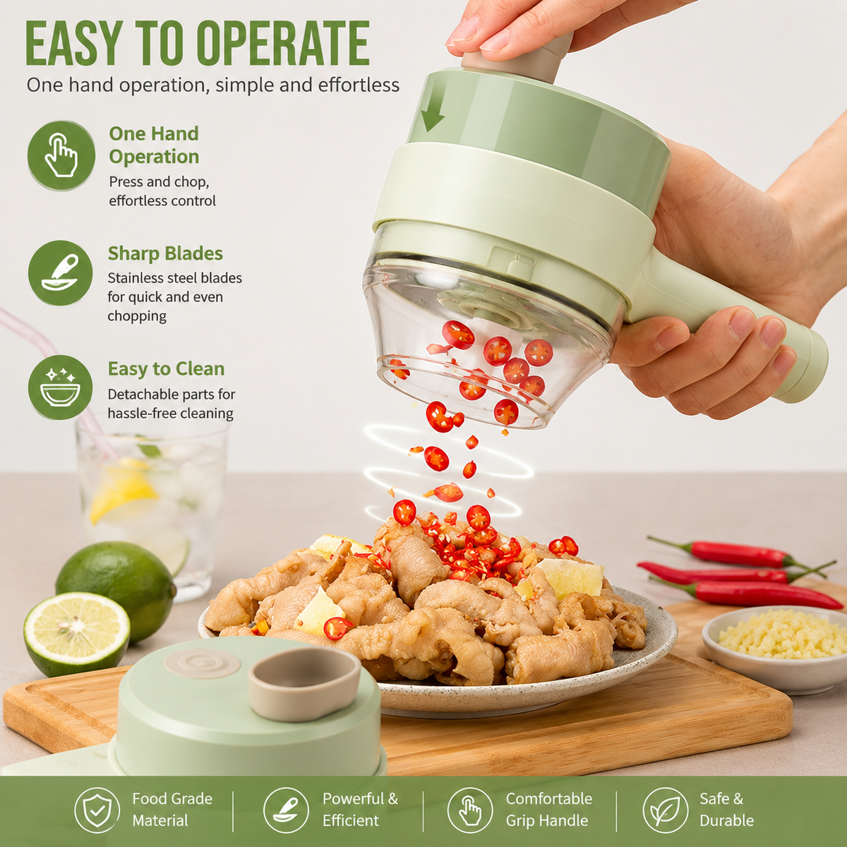 Electric Handheld Vegetable Cutter | Mini Food Chopper & Slicer with Stainless Steel Blade