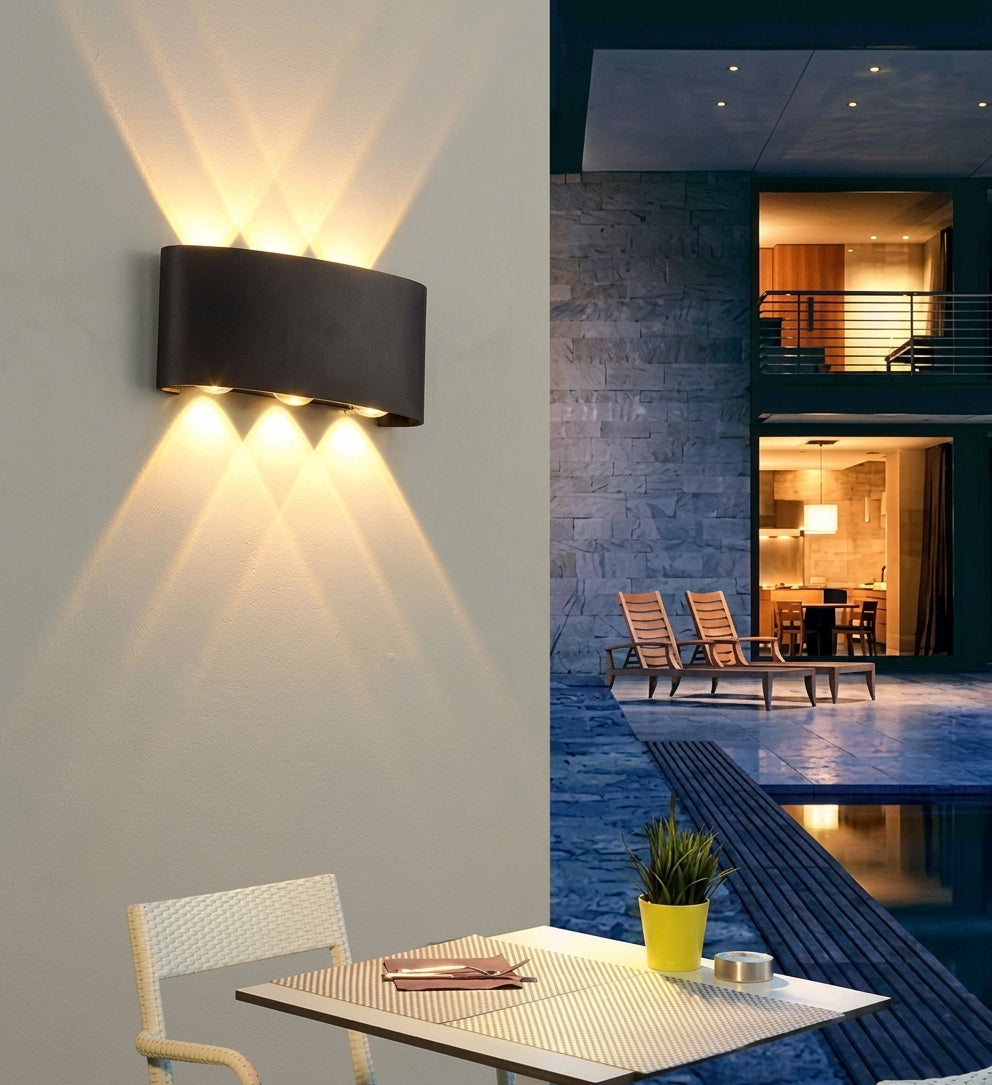 Outdoor Waterproof Up Down 3+3 LED Wall Light | Black Aluminum 6W | Warm White 3000K