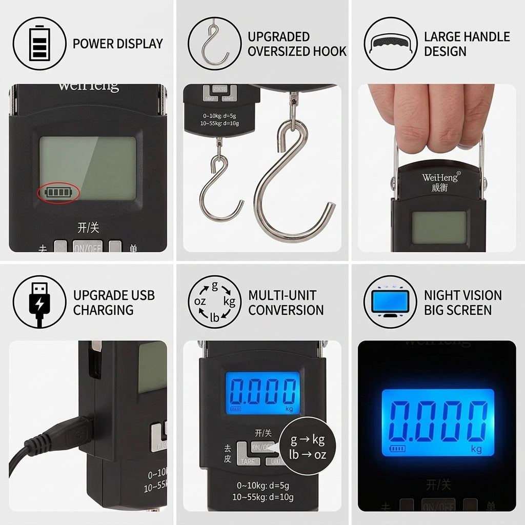50kg Digital LED Luggage Weight Scale | Portable Hanging Travel Weighing Scale